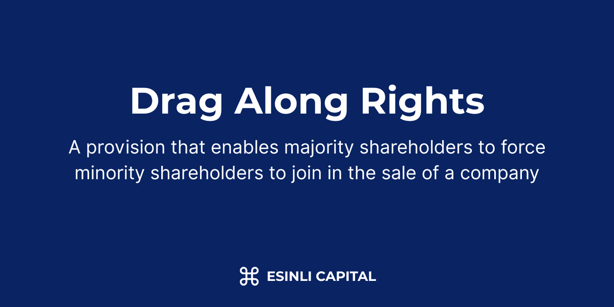 Drag Along Rights: A provision that enables majority shareholders to force minority shareholders to join in the sale of a company