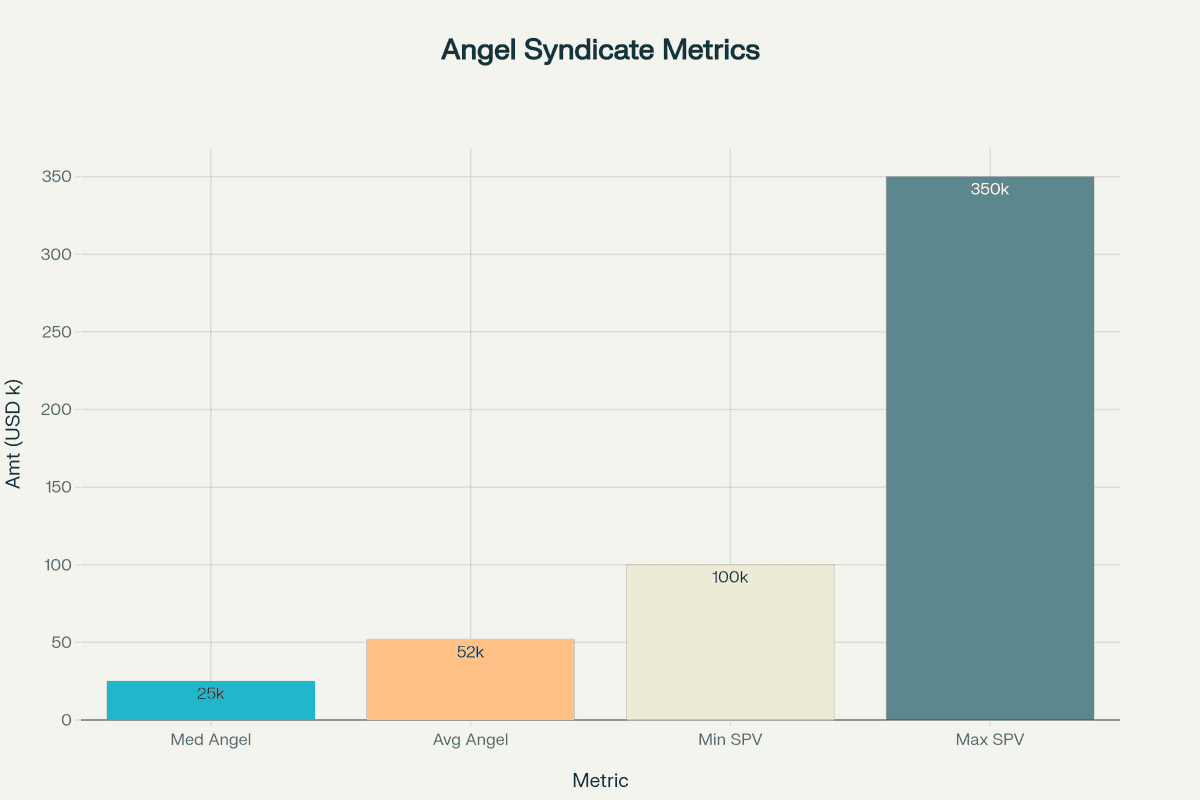 Comparison of typical check sizes and SPV raise amounts for angel syndicates