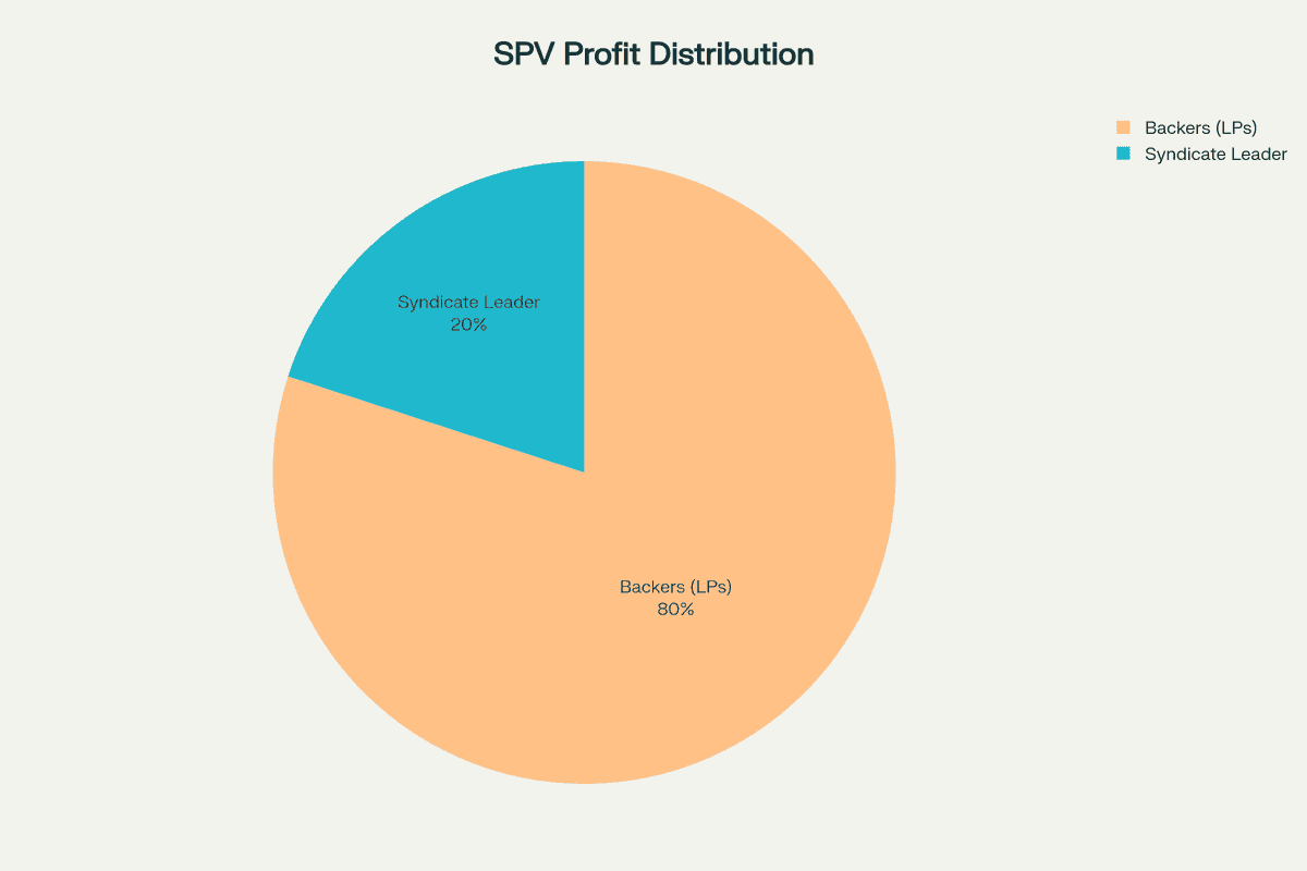 Profit distribution structure in angel syndicate SPVs showing carried interest allocation