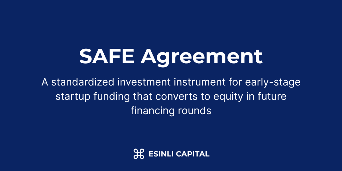 SAFE Agreement: A standardized investment instrument for early-stage startup funding that converts to equity in future financing rounds